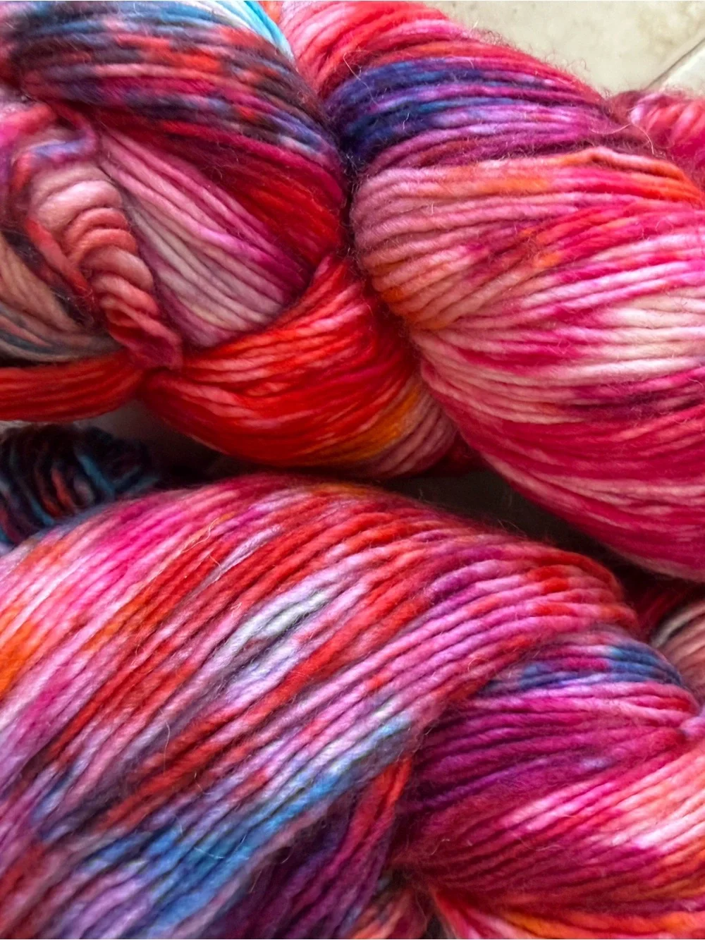 Cloudborn Fibers Superwash Merino Fingering Yarn - Multicolor Pink/Blue/Orange